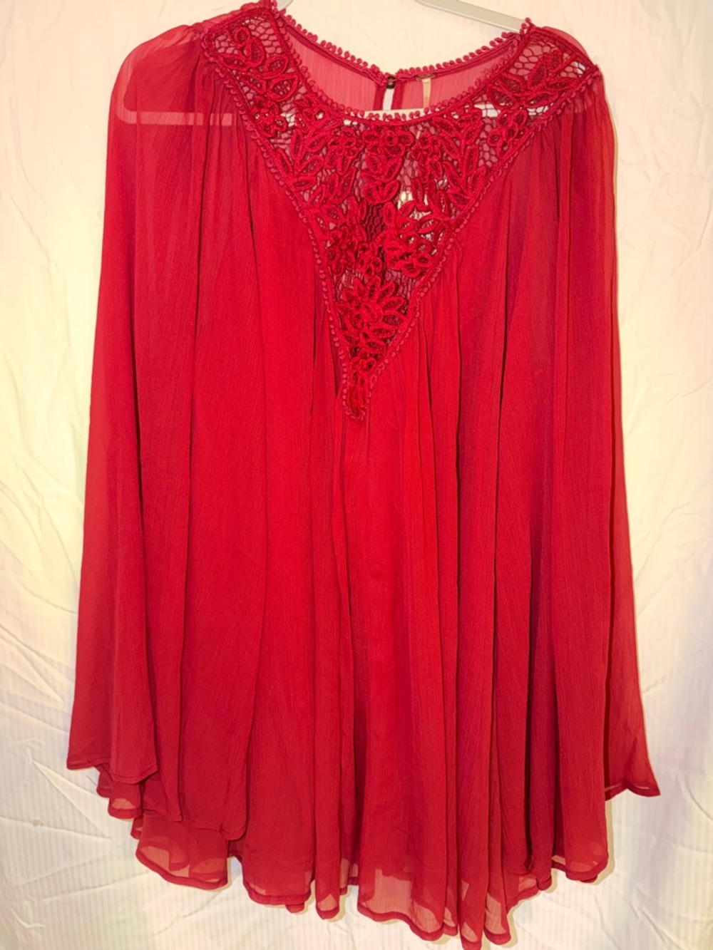 Free People Red Crochet Yoke Mini Dress